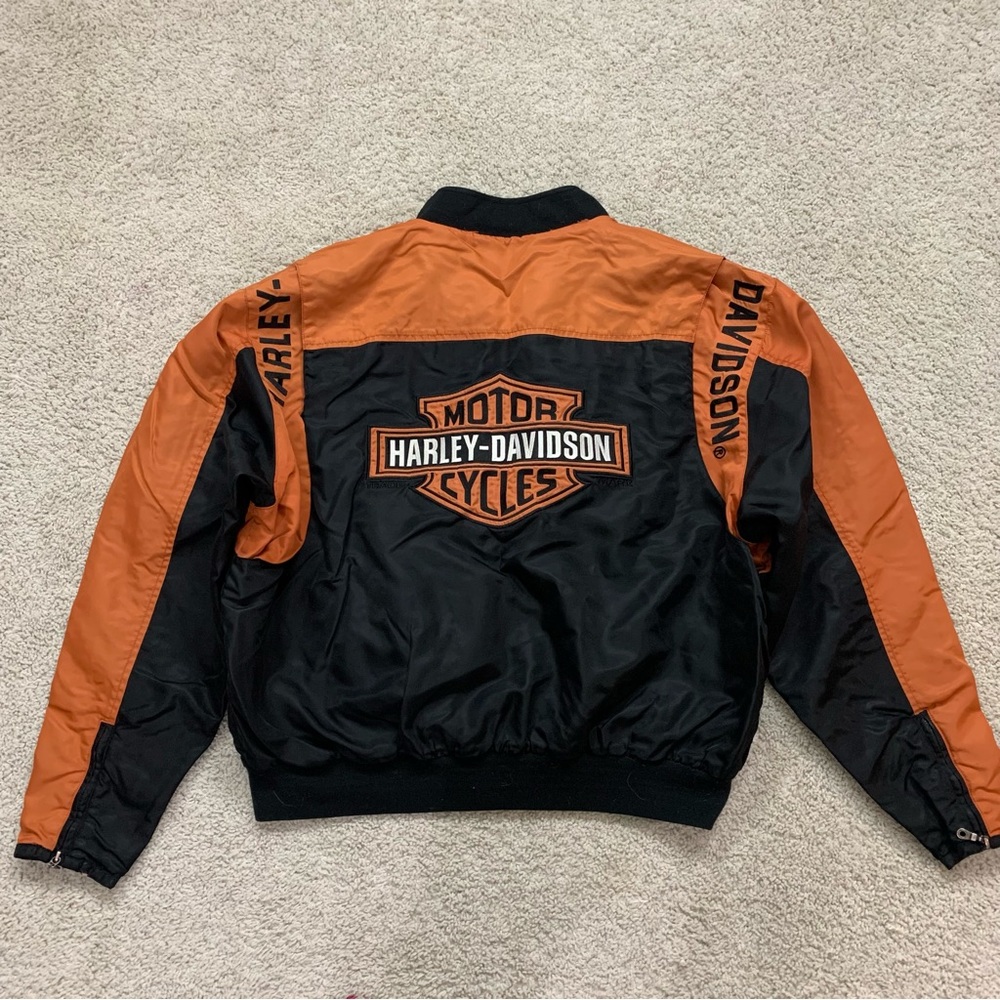 Men's HARLEY DAVIDSON Black & Orange VINTAGE Nylon BOMBER Riding JACKET XX-L